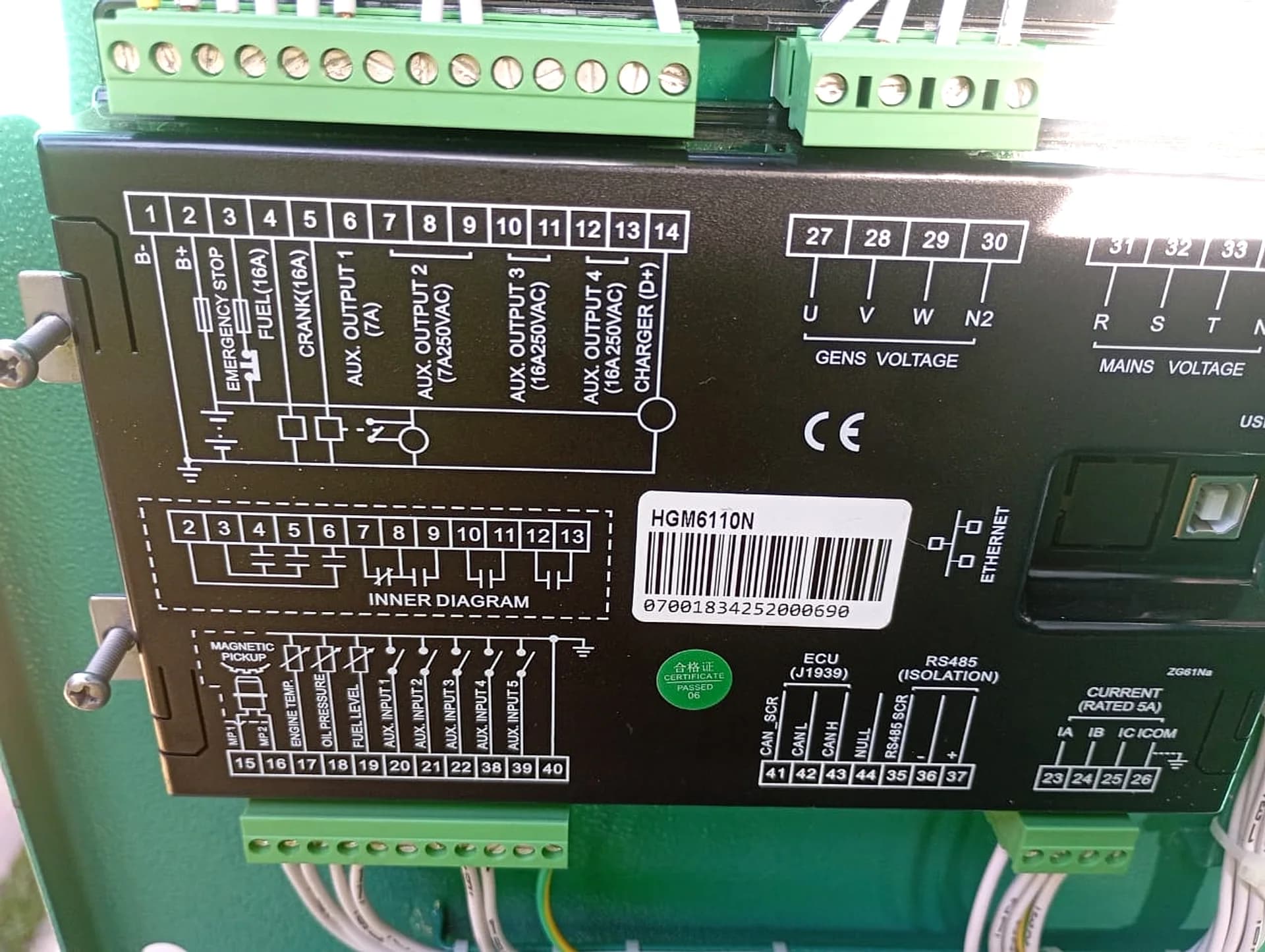SmartGen generator controller panel