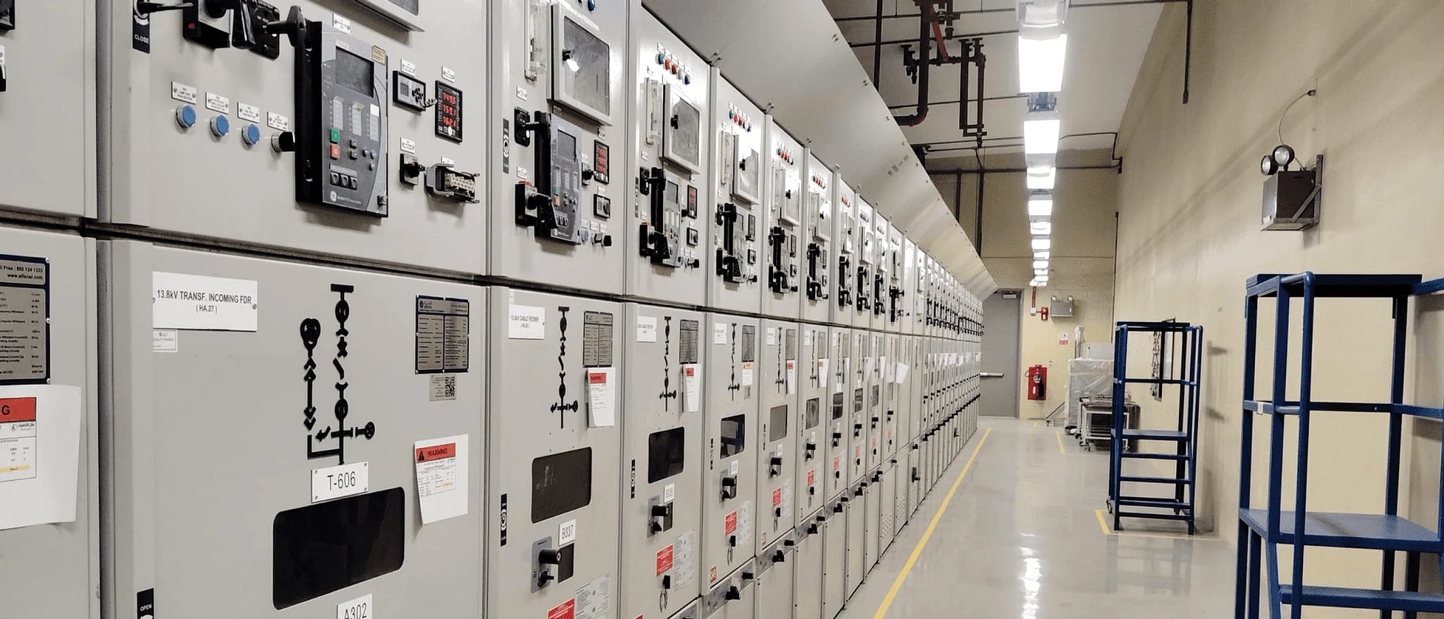 Switchgear room with distribution boards, panels and changeover switches built and commissioned by EmersonEIMS