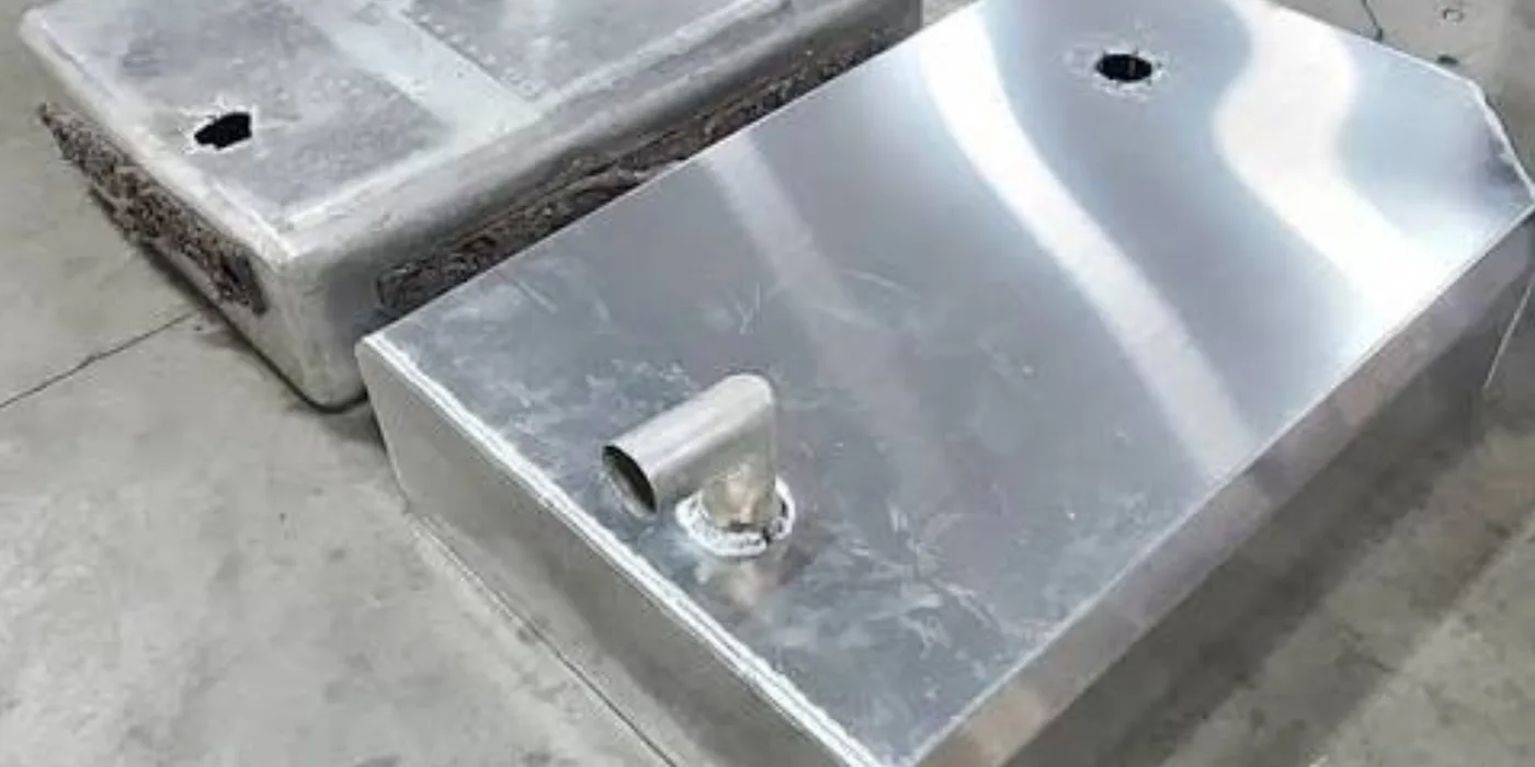 Diesel fuel storage tank fabrication showing welded steel plate construction