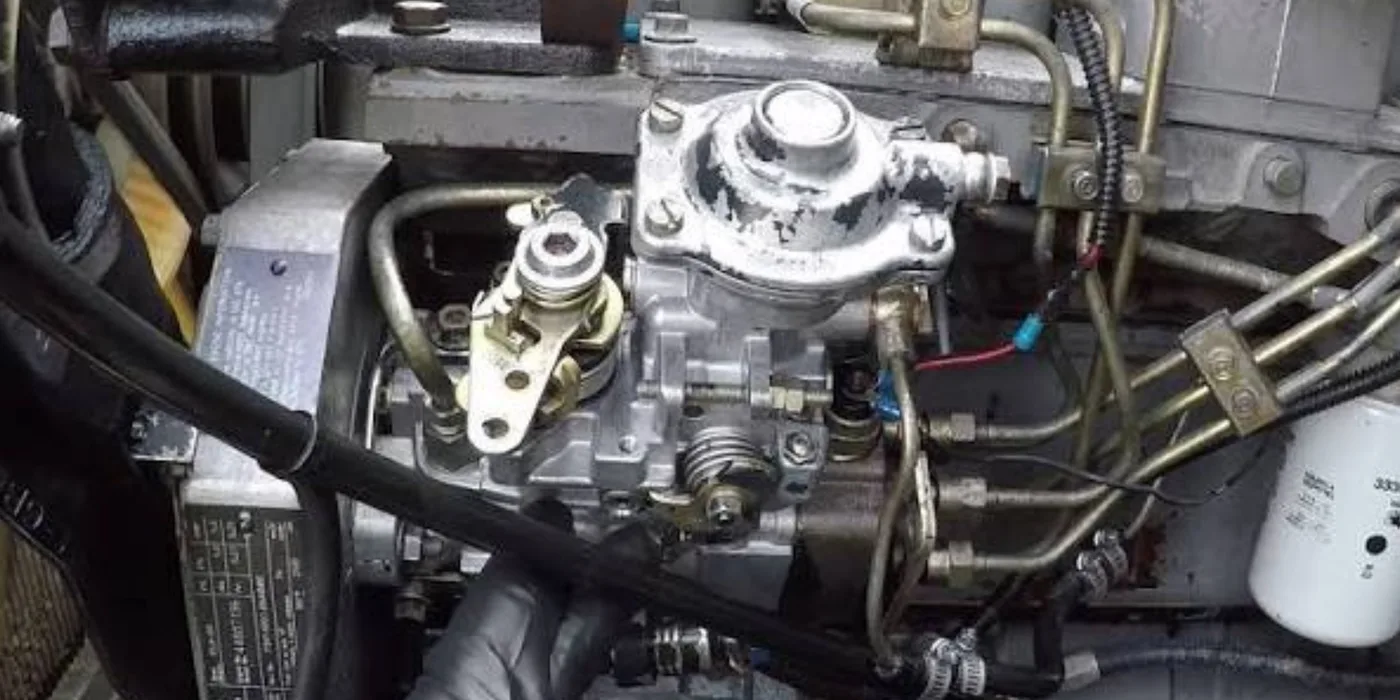 Diesel injection pump on the calibration bench with service tools