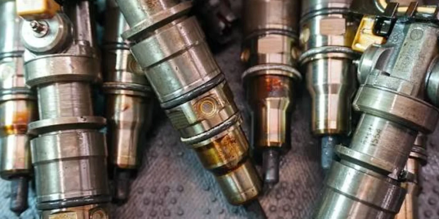 Diesel injectors under inspection during nozzle testing and cleaning