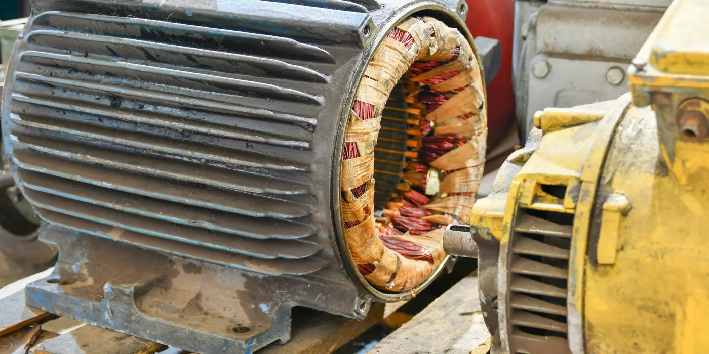 Copper stator winding work on an industrial electric motor at EmersonEIMS